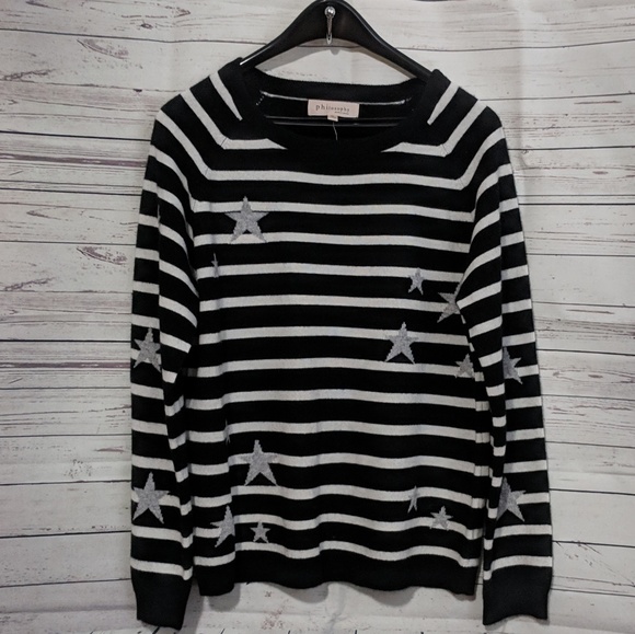 SALE! Philosophy Stripe Star Sweater 100% Cashmere - Picture 6 of 8